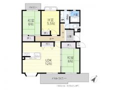 間取り　  ・LDK12帖 ・南向きバルコニーに面した明るいリビング・ダイニング。  間取り図  3LDK、専有面積80.85m2、バルコニー面積13.04m2